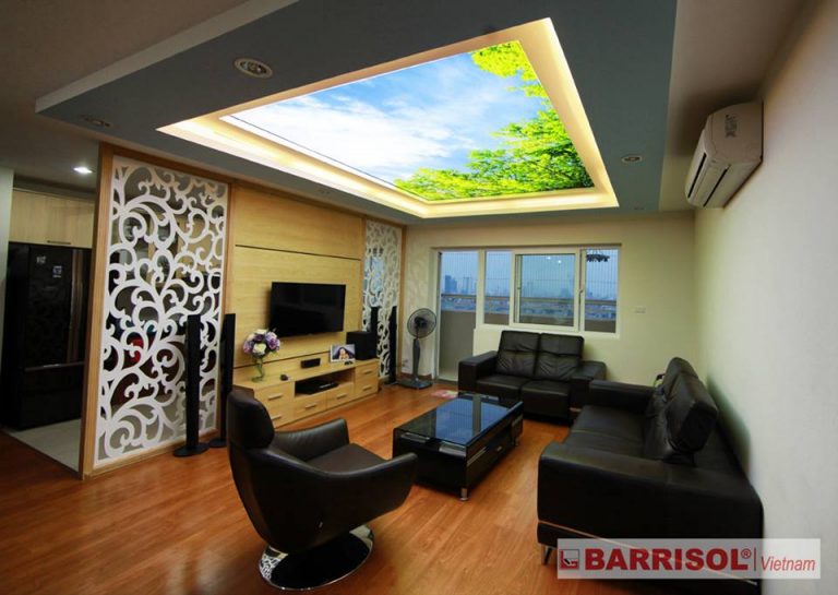 Làm đẹp phòng khách với trần in ấn Barrisol